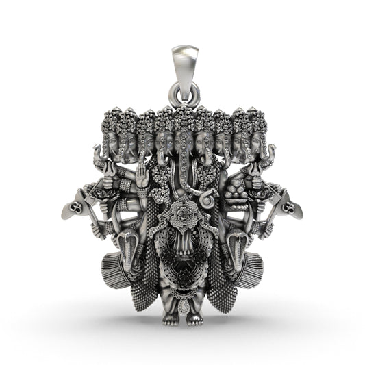 Divine Ganesh Nine Heads 925 Silver Pendant
