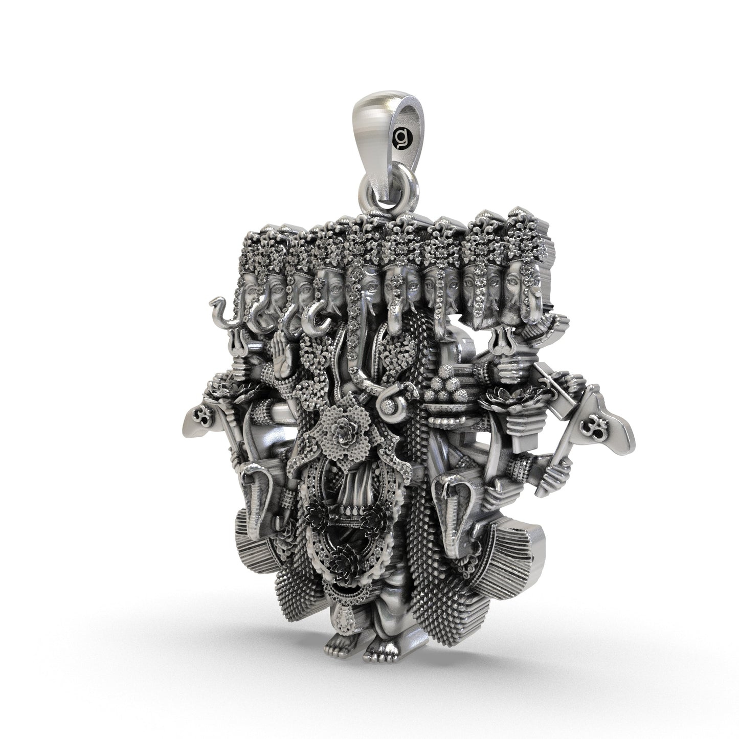Divine Ganesh Nine Heads 925 Silver Pendant