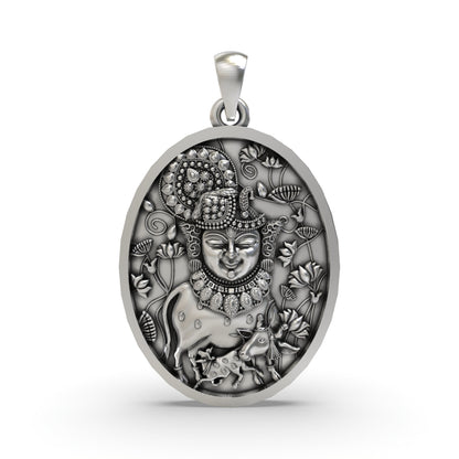 925 Silver Shreenathji Face Pendant – Nathdwara Krishna Devotional Jewelry