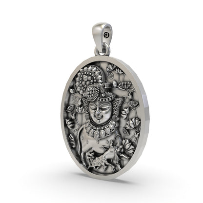 925 Silver Shreenathji Face Pendant – Nathdwara Krishna Devotional Jewelry