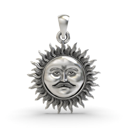 925 Silver Surya Dev Pendant – Lord Surya Sun God Devotional Jewelry | Vedic Spiritual Amulet