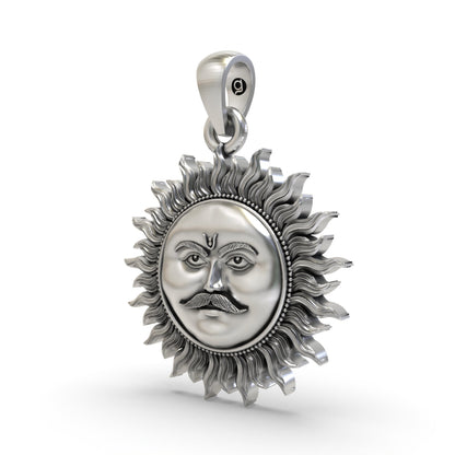 925 Silver Surya Dev Pendant – Lord Surya Sun God Devotional Jewelry | Vedic Spiritual Amulet