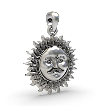 925 Silver Surya Dev Pendant – Lord Surya Sun God Devotional Jewelry | Vedic Spiritual Amulet