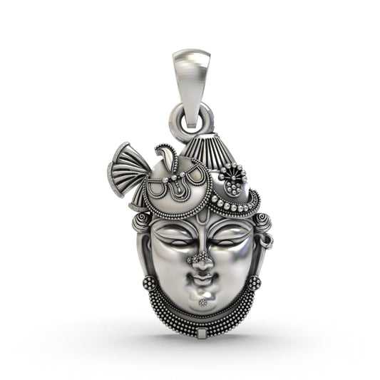 925 Silver Shrinathji Face Pendant – Handmade Nathdwara Krishna Locket