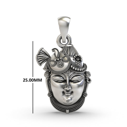 925 Silver Shrinathji Face Pendant – Krishna Idol Jewelry | Nathdwara Devotional Pendant