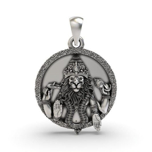 925 Silver Narasimha Pendant – Lord Vishnu's Lion-Man Avatar | Divine Protection & Devotional Jewelry