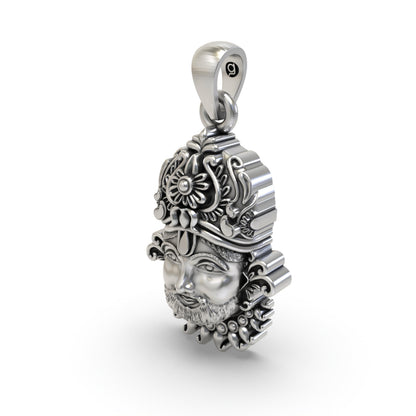 925 Silver Khatu Shyam Pendant – Antique Finish Shyam Baba Face | Divine Devotional Jewelry