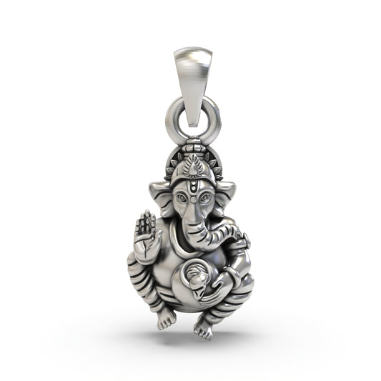 925 Silver Ganpati Bapa Pendant – Lord Ganesha | Handmade Hindu God Jewelry for Wisdom & Blessings