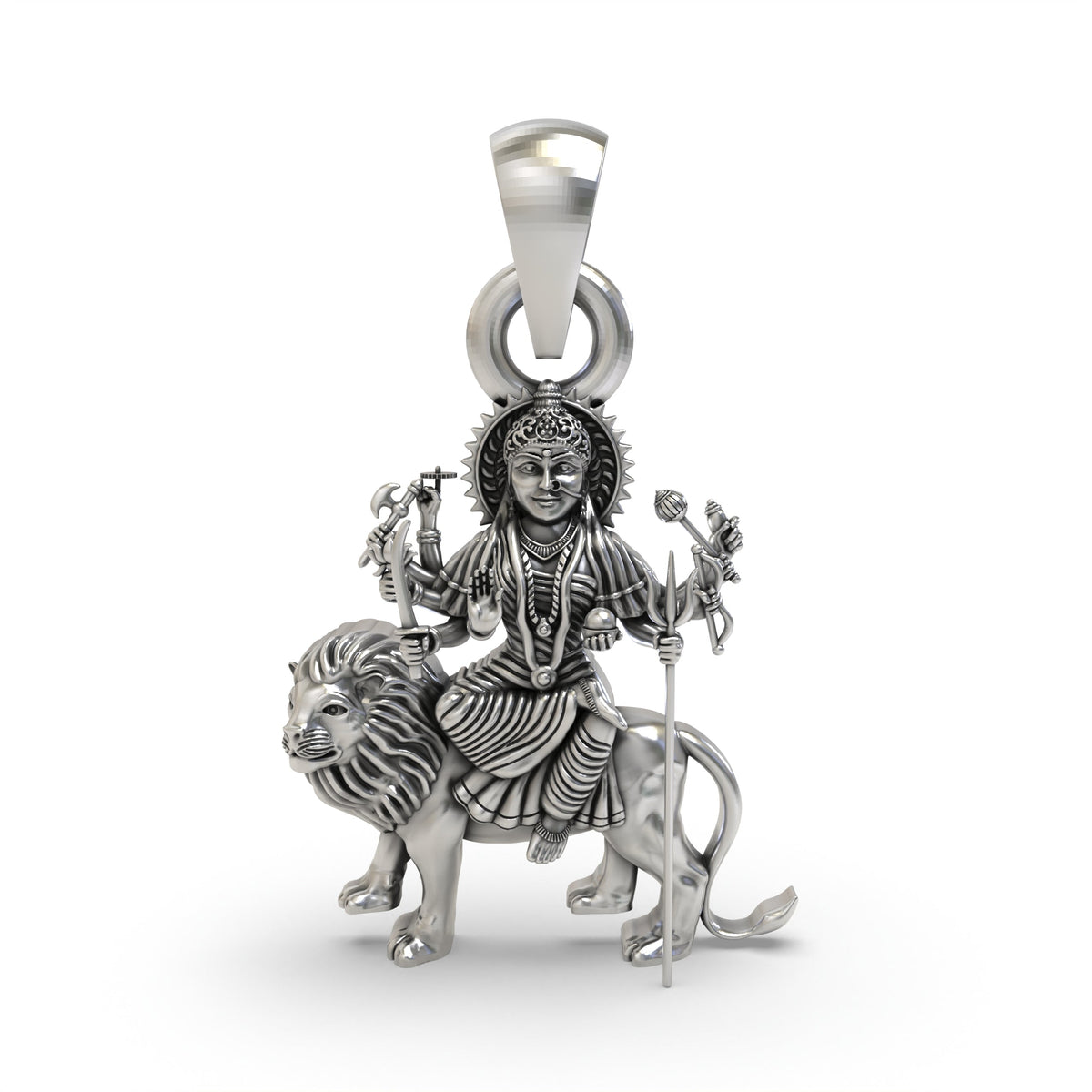 925 Silver Durga Maa Sitting on Lion Pendant | Shakti Jewelry