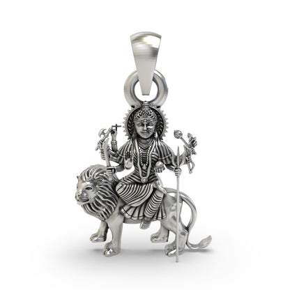 925 Silver Durga Maa Sitting on Lion Pendant | Shakti Jewelry