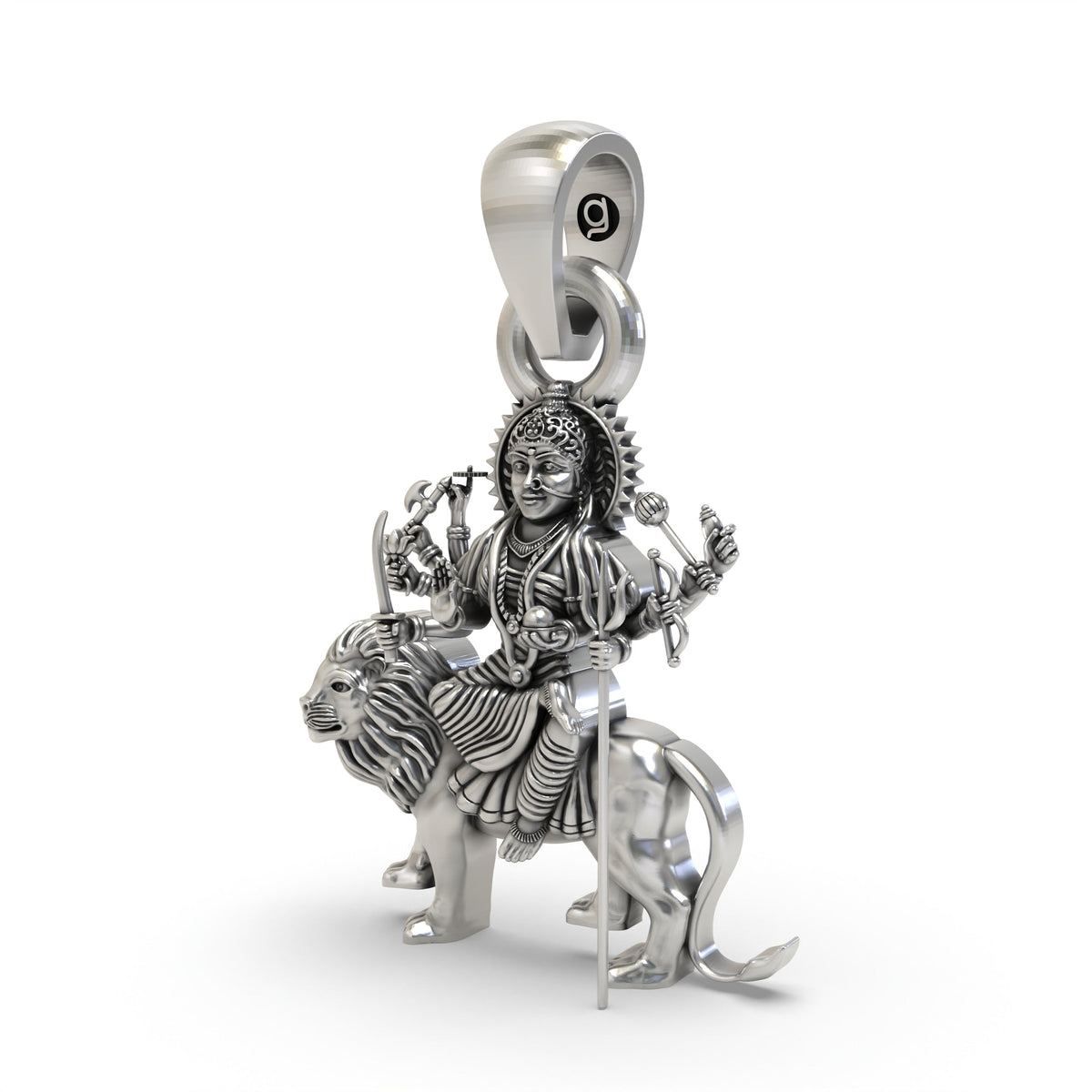 925 Silver Durga Maa Sitting on Lion Pendant | Shakti Jewelry