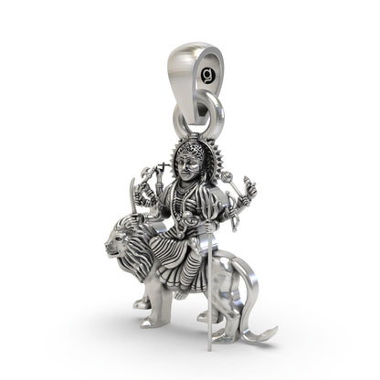 925 Silver Durga Maa Sitting on Lion Pendant | Shakti Jewelry