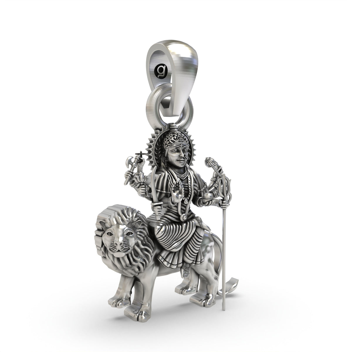 925 Silver Durga Maa Sitting on Lion Pendant | Shakti Jewelry