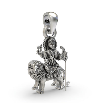 925 Silver Durga Maa Sitting on Lion Pendant | Shakti Jewelry