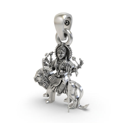 925 Silver Durga Maa Sitting on Lion Pendant | Shakti Jewelry