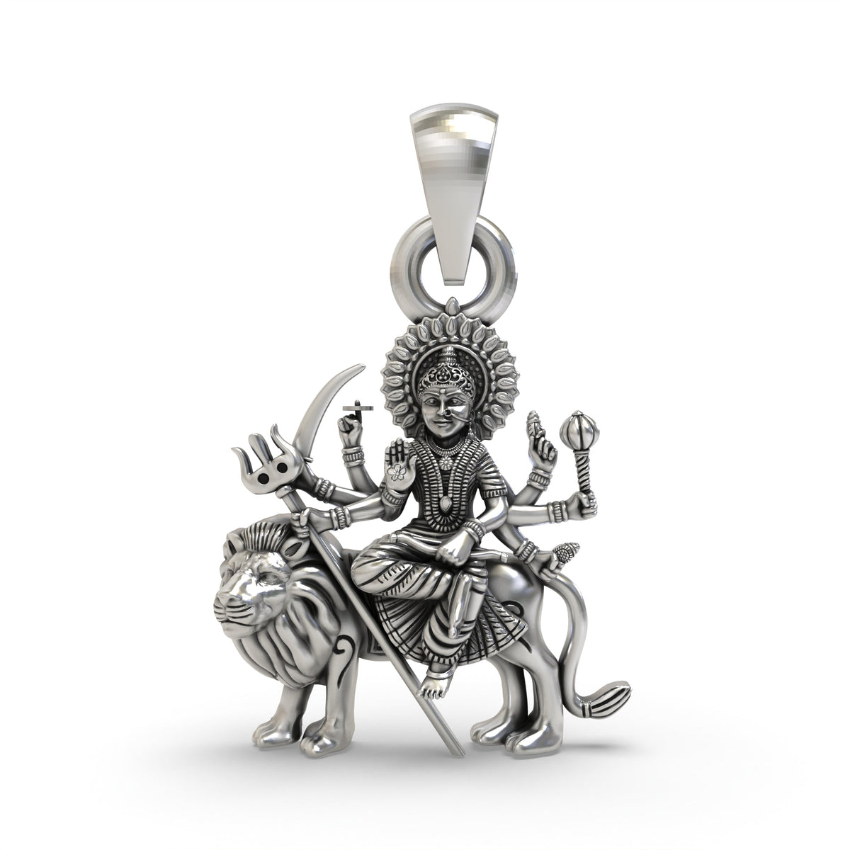925 Silver Durga Maa Sitting on Lion Pendant | Shakti Jewelry