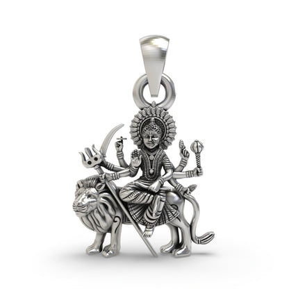 925 Silver Durga Maa Sitting on Lion Pendant | Shakti Jewelry