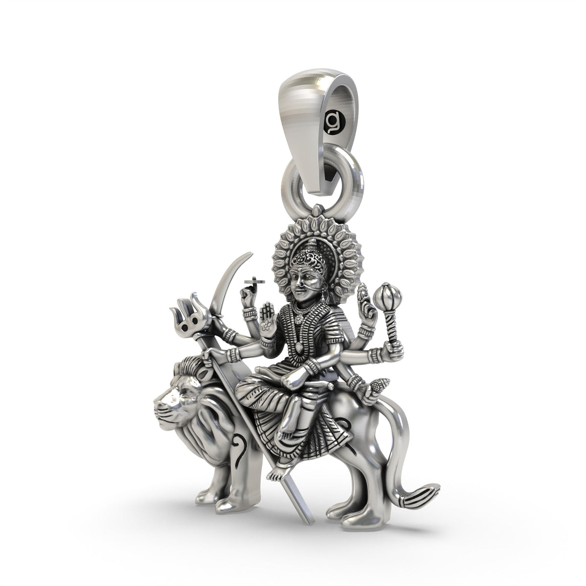 925 Silver Durga Maa Sitting on Lion Pendant | Shakti Jewelry
