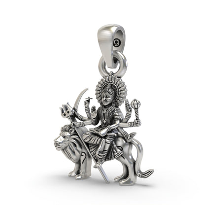 925 Silver Durga Maa Sitting on Lion Pendant | Shakti Jewelry