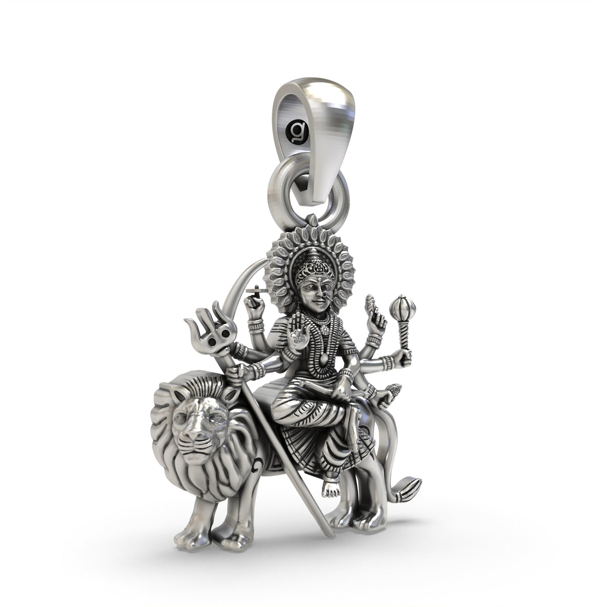 925 Silver Durga Maa Sitting on Lion Pendant | Shakti Jewelry