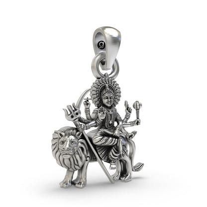 925 Silver Durga Maa Sitting on Lion Pendant | Shakti Jewelry