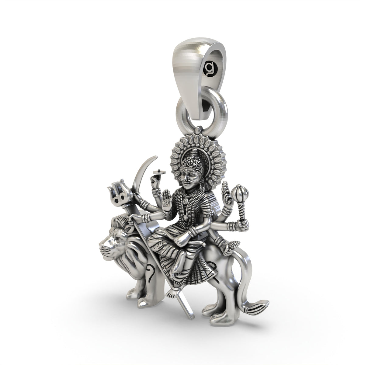 925 Silver Durga Maa Sitting on Lion Pendant | Shakti Jewelry