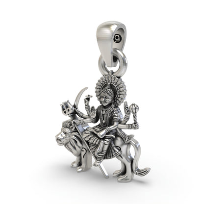 925 Silver Durga Maa Sitting on Lion Pendant | Shakti Jewelry