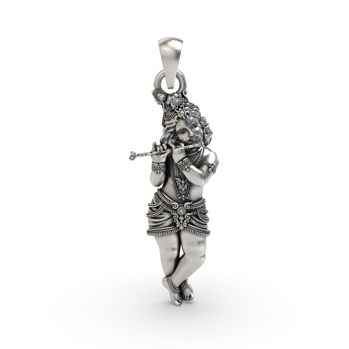 925 Silver Krishna Pendant | Lord Krishna Flute Devotional Jewelry