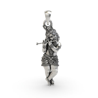 925 Silver Krishna Pendant | Lord Krishna Flute Devotional Jewelry