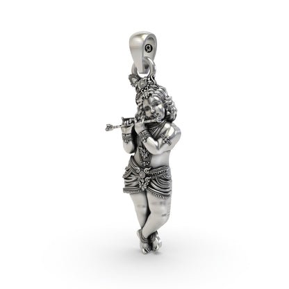 925 Silver Krishna Pendant | Lord Krishna Flute Devotional Jewelry