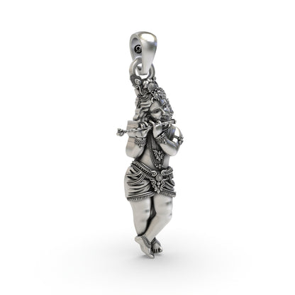 925 Silver Krishna Pendant | Lord Krishna Flute Devotional Jewelry