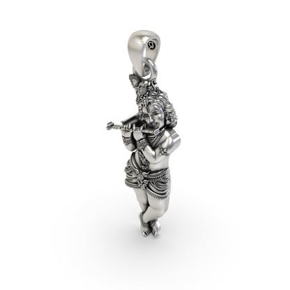 925 Silver Krishna Pendant | Lord Krishna Flute Devotional Jewelry