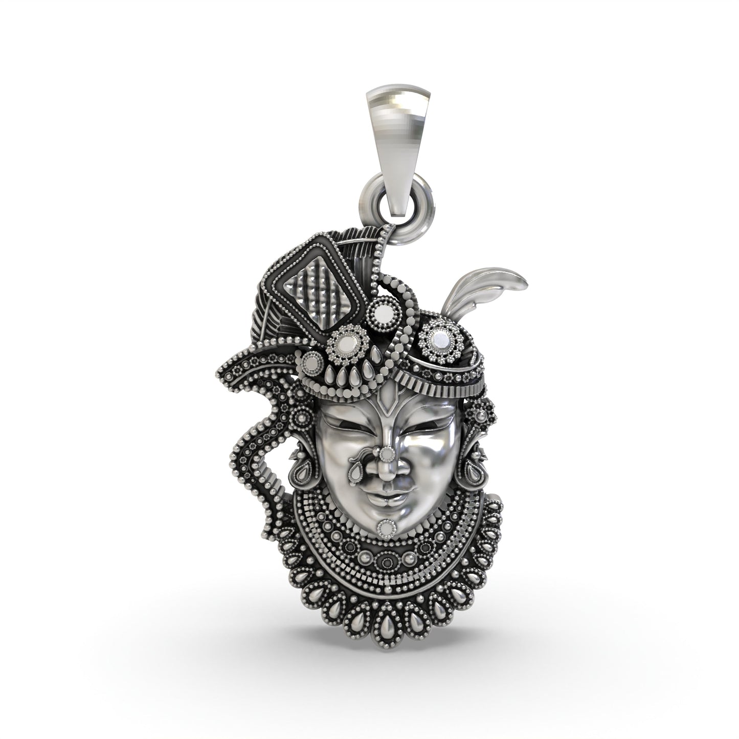 925 Silver Shrinathji Face Pendant – Nathdwara Krishna Jewelry | Handmade Spiritual Pendant for Devotees