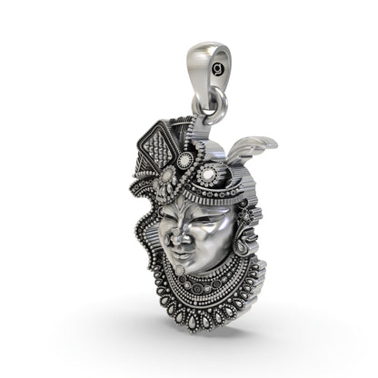 925 Silver Shrinathji Face Pendant – Nathdwara Krishna Jewelry | Handmade Spiritual Pendant for Devotees