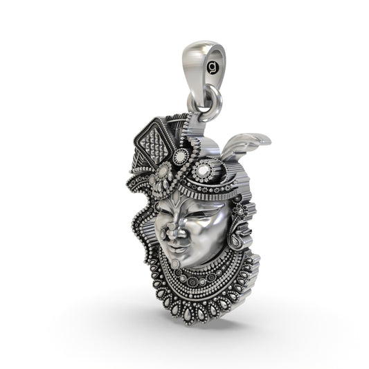 925 Silver Shrinathji Face Pendant – Nathdwara Krishna Jewelry | Handmade Spiritual Pendant for Devotees
