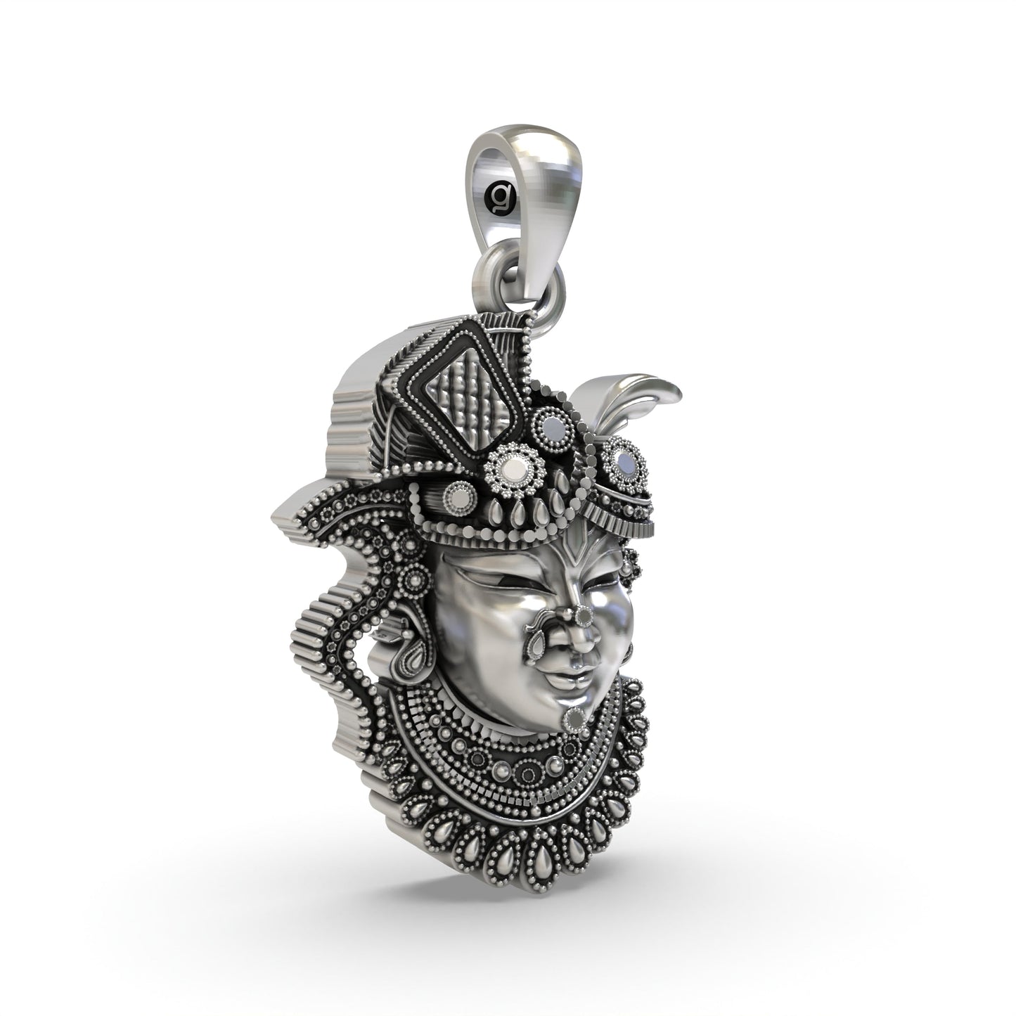 925 Silver Shrinathji Face Pendant – Nathdwara Krishna Jewelry | Handmade Spiritual Pendant for Devotees