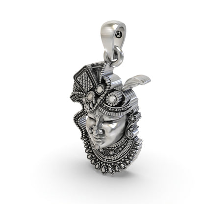 925 Silver Shrinathji Face Pendant – Nathdwara Krishna Jewelry | Handmade Spiritual Pendant for Devotees