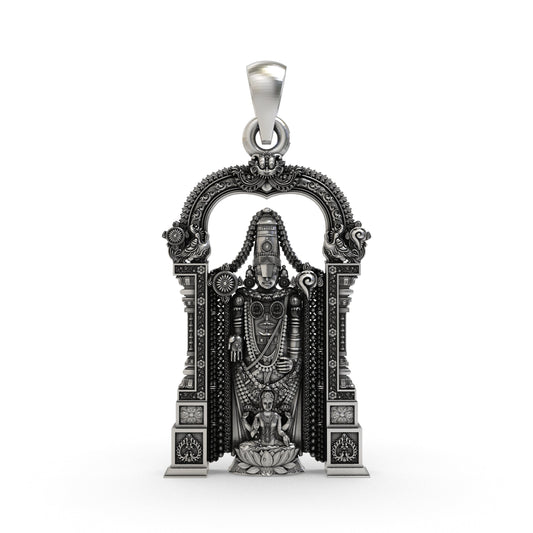 925 Silver Tirupati Balaji & Goddess Lakshmi Devotional Pendant