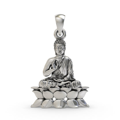 925 Silver Buddha on Lotus Pendant – Peaceful Meditation Jewelry