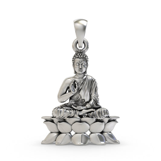 925 Silver Buddha on Lotus Pendant – Peaceful Meditation Jewelry