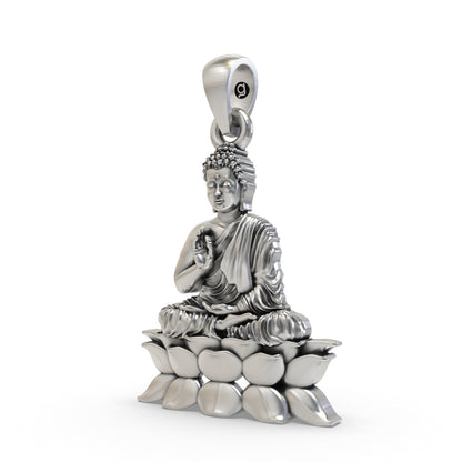 925 Silver Buddha on Lotus Pendant – Peaceful Meditation Jewelry