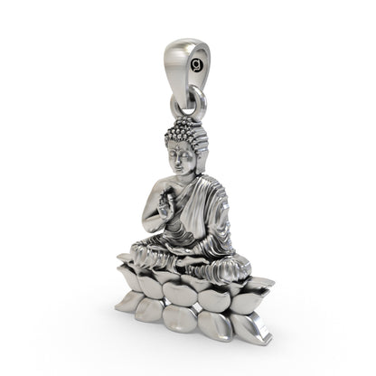 925 Silver Buddha on Lotus Pendant – Peaceful Meditation Jewelry