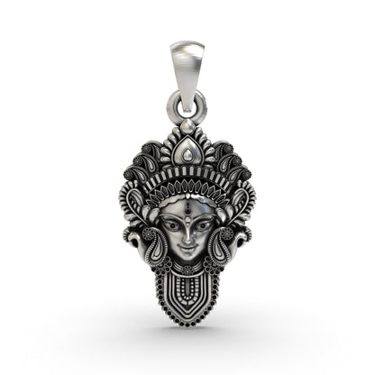 925 Silver Durga Maa Face Pendant | Divine Shakti Jewelry for Men & Women