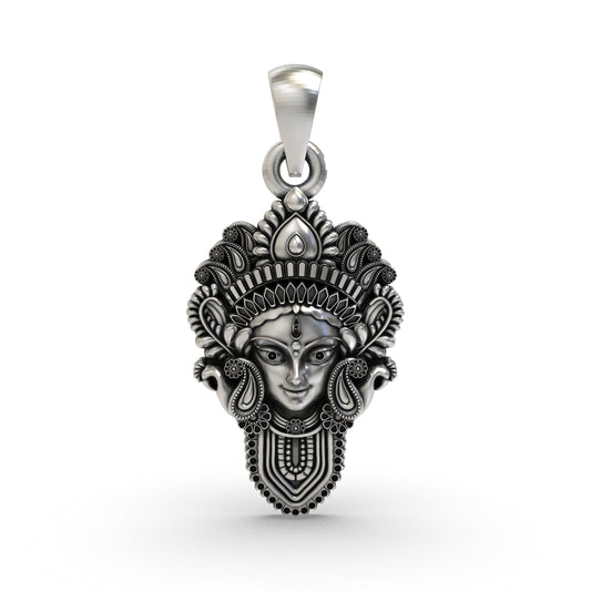 925 Silver Durga Maa Face Pendant | Divine Shakti Jewelry for Men & Women