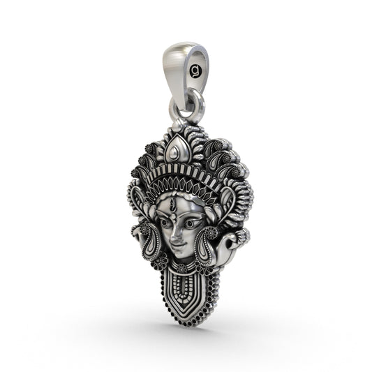 925 Silver Durga Maa Face Pendant | Divine Shakti Jewelry for Men & Women