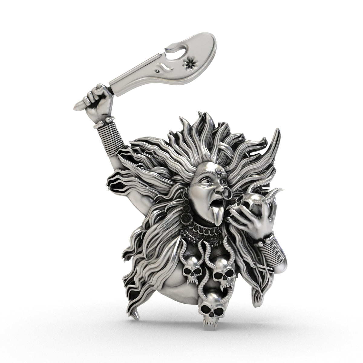 925 Silver Kali Maa Face Pendant | Goddess Kali Spiritual Jewelry for Strength & Protection