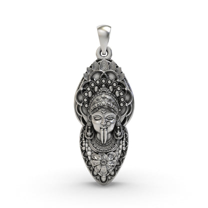 925 Silver Kali Maa Face Pendant | Goddess Kali Spiritual Jewelry for Protection & Power