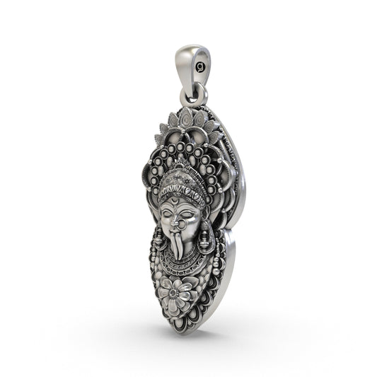 925 Silver Kali Maa Face Pendant | Goddess Kali Spiritual Jewelry for Protection & Power