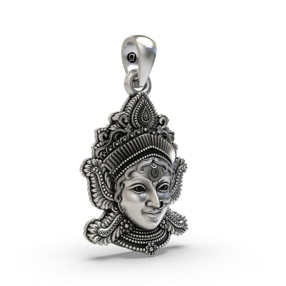 925 Silver Lakshmi Maa Face Pendant | Goddess Laxmi Spiritual Jewelry for Wealth & Prosperity