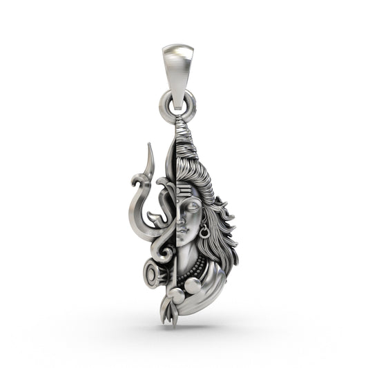 925 Silver Half Shiva Half Trishul Pendant | Mahadev Spiritual Jewelry for Men & Women
